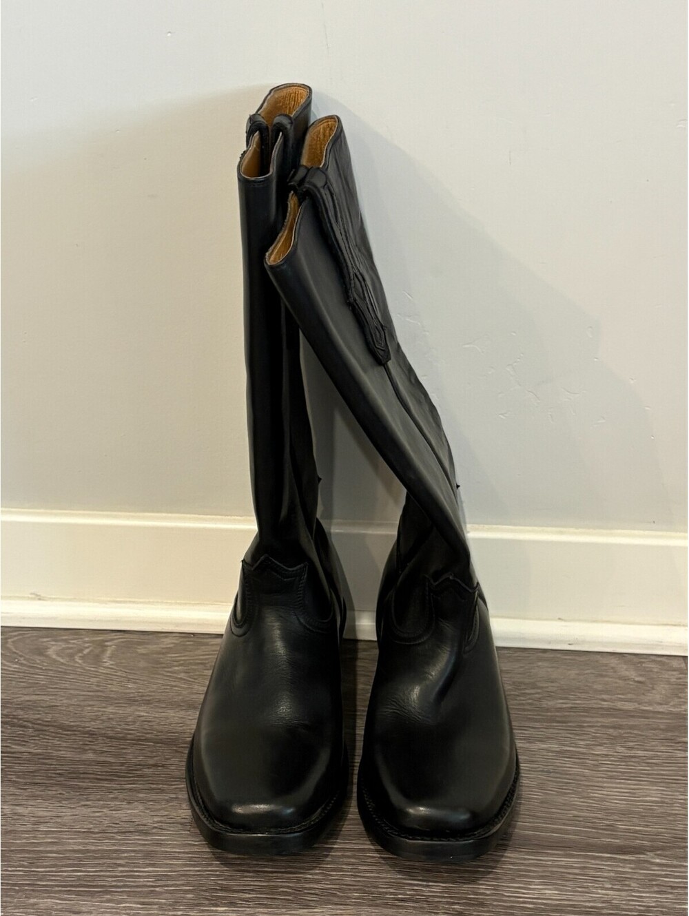 Oak Tree Farms Frontier Collection Black Leather Tall Cowboy Boots Square Toe